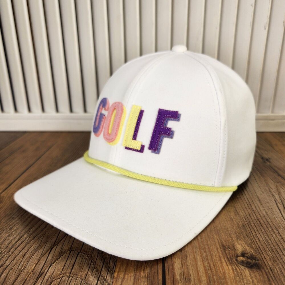 Swannies Haley Golf Hat White Pastel Lettering Snapback Womens Rope Sports Cap